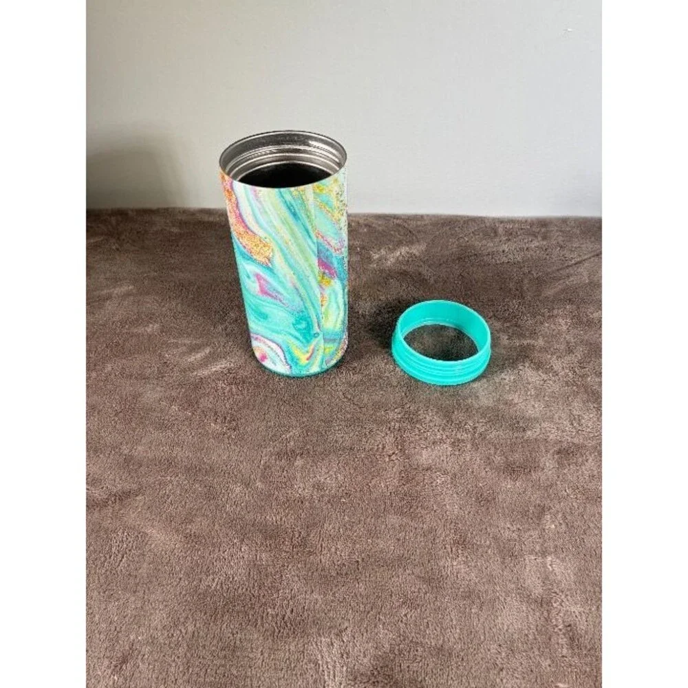 Swig Life Skinny Can Cooler Holder Aqua Marble Insulated Stainless Steel